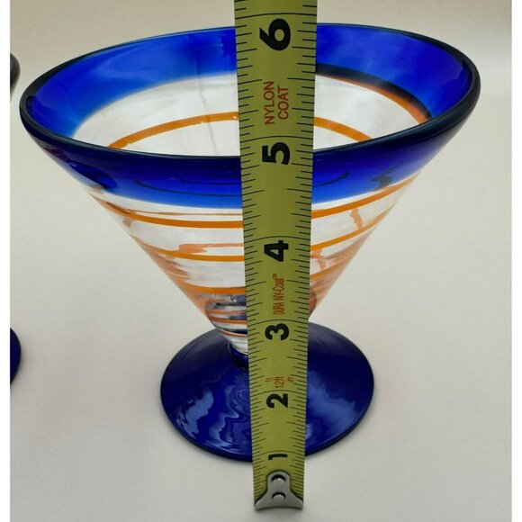 Pair of Royal Caribbean Cocktail Dessert Glasses Orange Cobalt Swirl - Picture 8 of 8